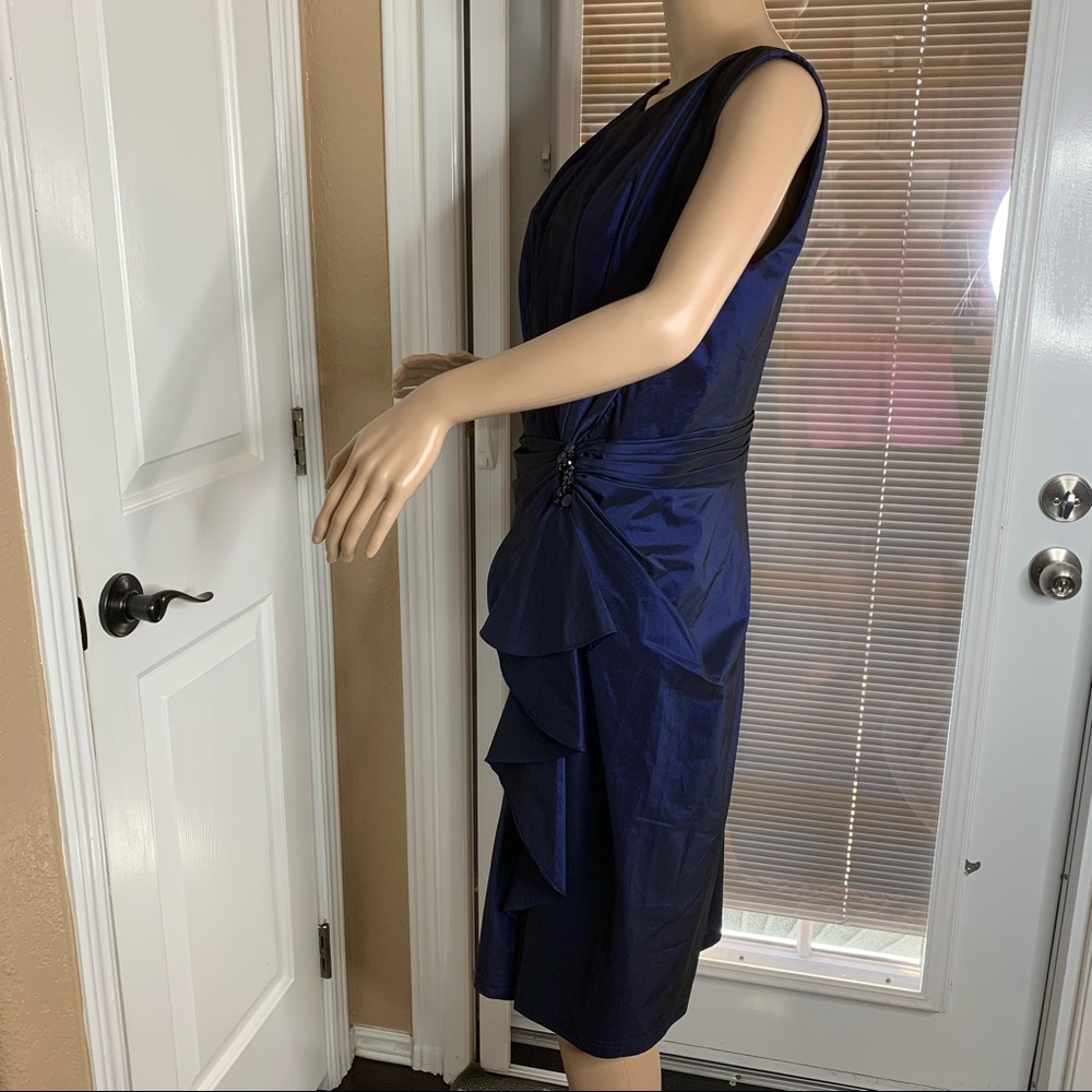 Tadashi Shoji Evening Cocktail Dress Blue Crystal Jeweled Ruched Size 10 - Picture 6 of 16